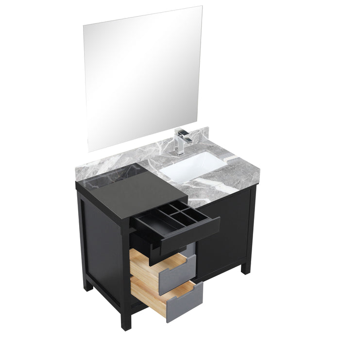 Lexora Zilara 42" - Black and Grey Vanity (Options: Castle Grey Marble Top, White Square Sink, Monte Chrome Faucet Set, and 34" Frameless Mirror) - Lexora - Ambient Home